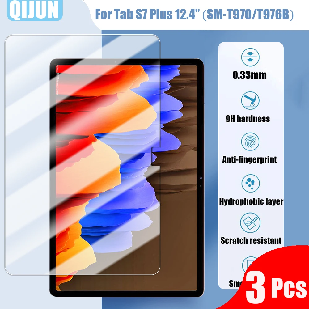 

Tablet Tempered glass film For Samsung Galaxy Tab S7 Plus 12.4" Explosion proof and scratch Anti fingerprint 3 Pcs SM-T970 T976B