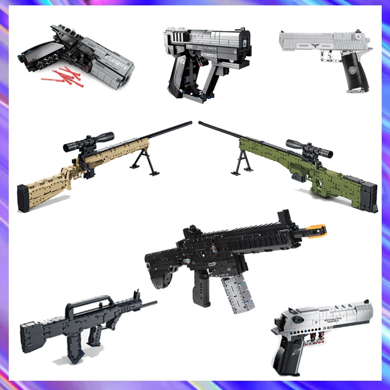 Moc 95 Automatic Rifles Barrett AWM 98K Sniper Rifle Desert Eagle Pistol Building Blocks Toys for Birthday Gifts for Friends