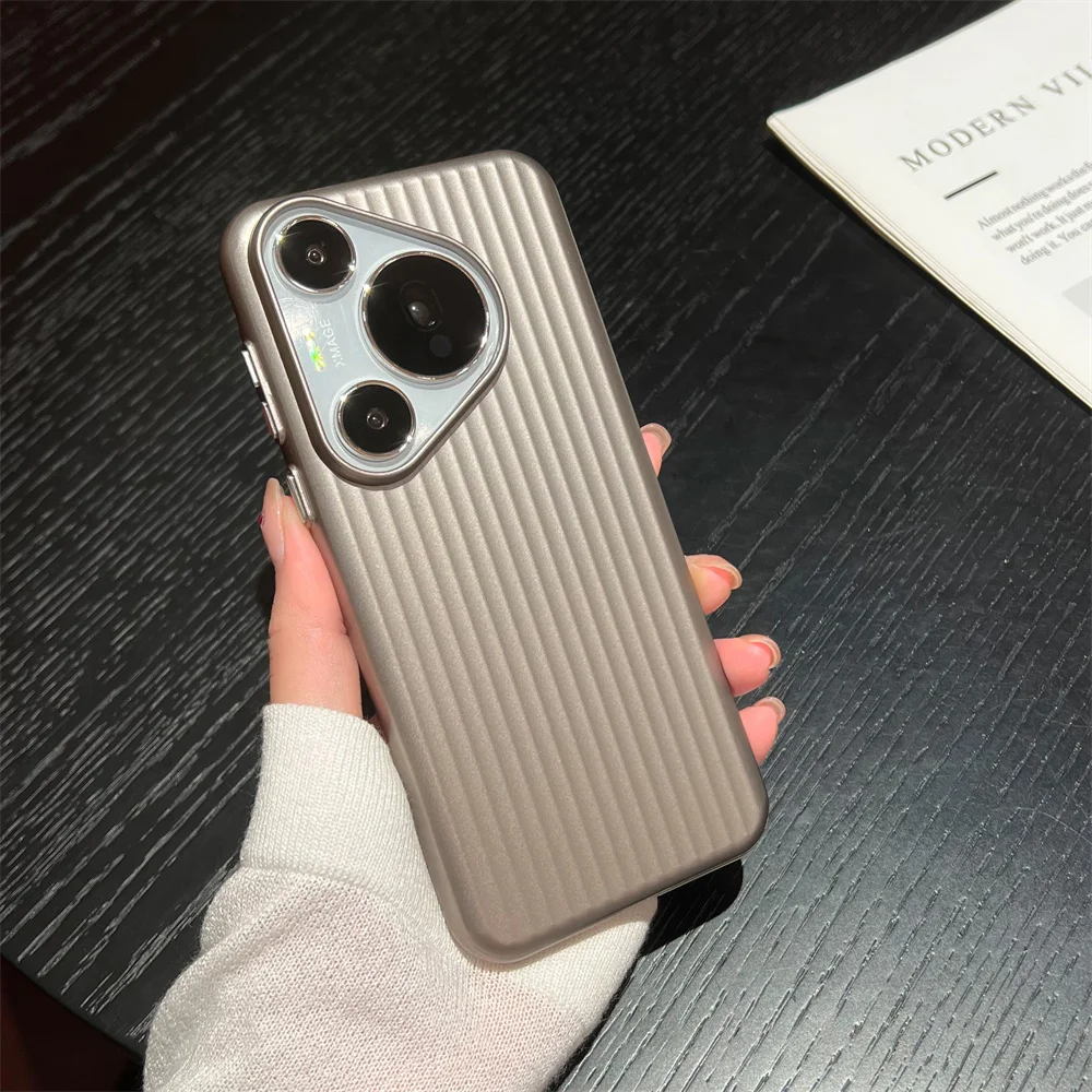 Luxury Matte Metallic Bumper Phone Case with Frosted Stripes Pattern