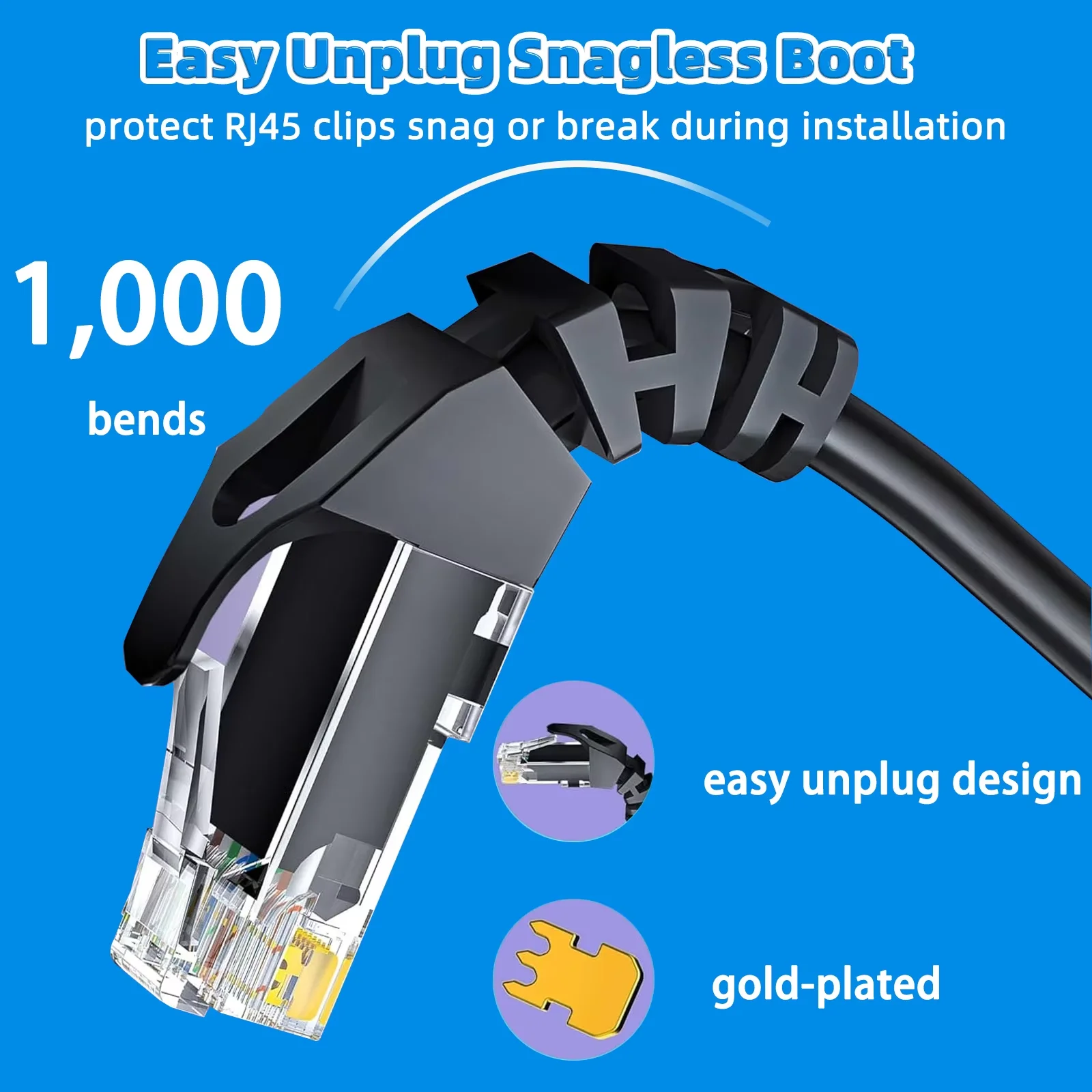50ft Outdoor Ethernet Cable, 24AWG 10Gbps, Pure Copper, Waterproof and UV Resistant