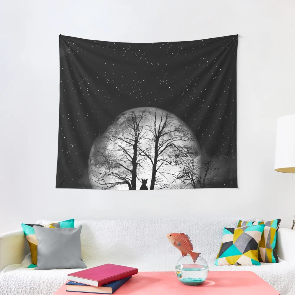 

black cat full moon Tapestry Aesthetic Room Decors Bedroom Decor