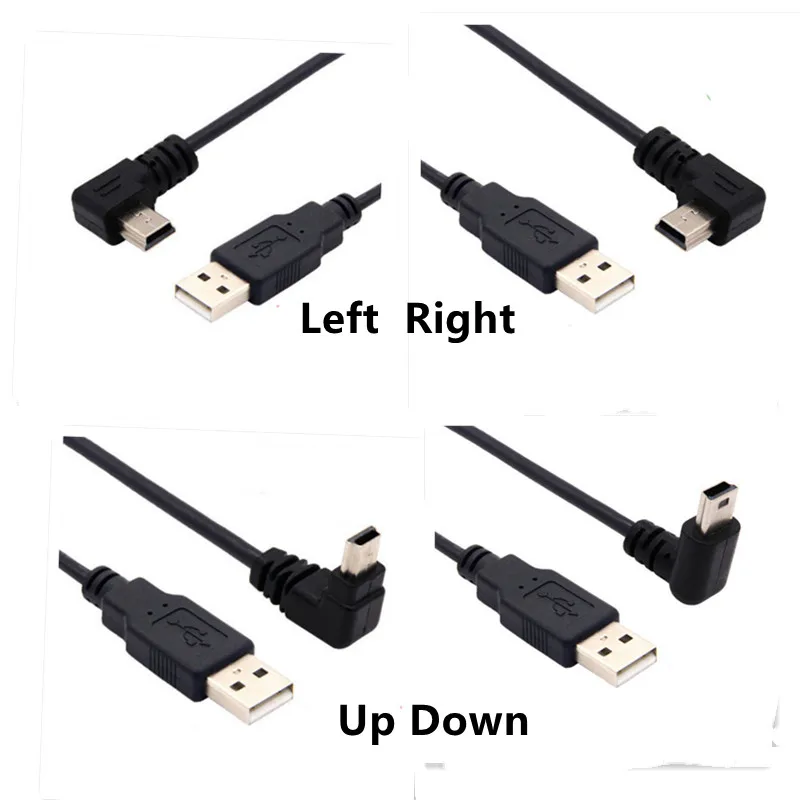 USB 2.0 Male to Mini USB UP Down Left Right Angled 90 Degree Cable 0.25m 0.5m 1.8m 3m 5m for Camera MP4 Tablet