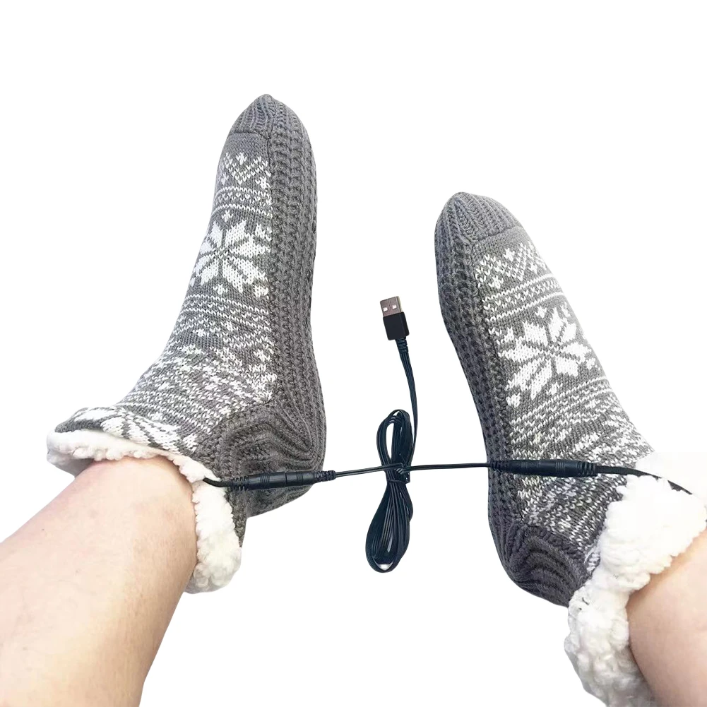 USB Heated Soft Knitted Socks Non Slip Fluffy Slipper Socks Plush Floor Cozy Bed Slippers for Home Indoor