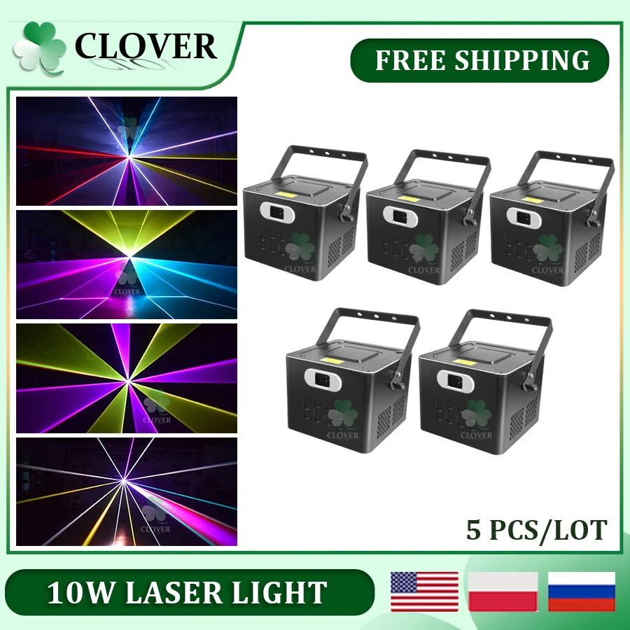 

0 Tax 5Pcs ILDA 40Kpps RGB High Quality 10W Laser Light Projector 3D Animation Laser Scanner DJ Disco Party Christmas Lights