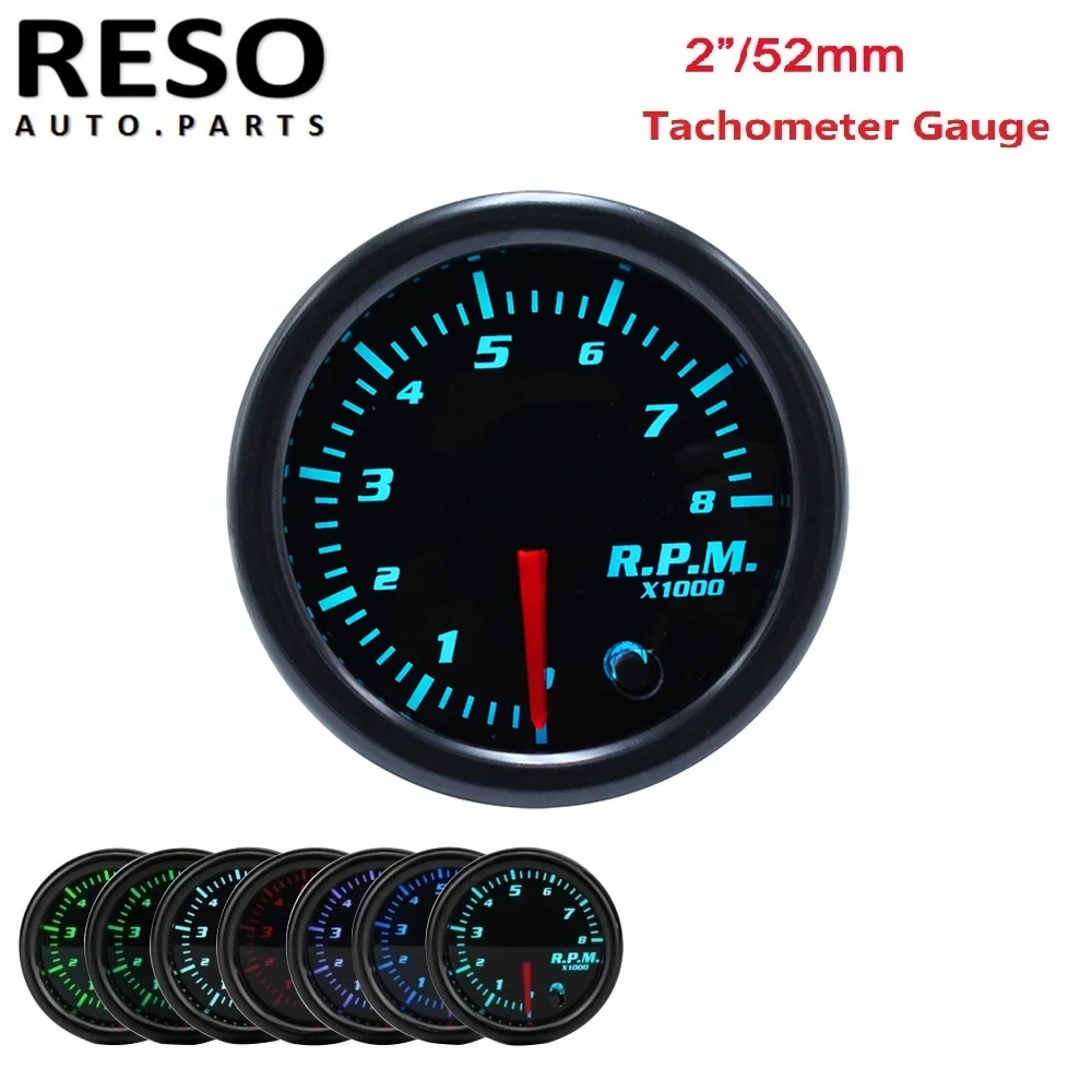 2" 52mm 7 Color Tinted Tacho Gauge Car Pointer Tachometer Meter tachometer gauge engine tachometer tachometer meter 0-8000 RPM with cup & without cup RESO -