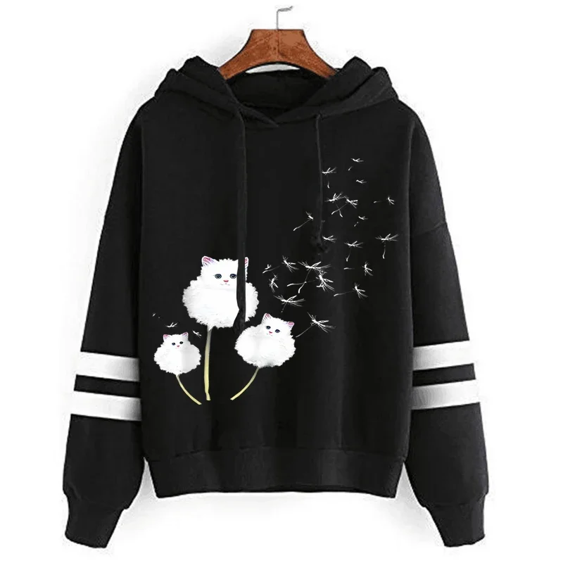 

Hot Sale Hoodies Cute Graphic Cartoon Three Cat Dandelions Hoodie for Girl Season Loose Hoodies Y2k Fashion Long Sleeves Sweater