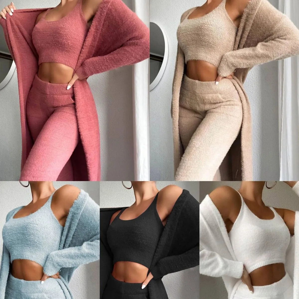 3pcs Winter Soft Open Front Cardigan for Women