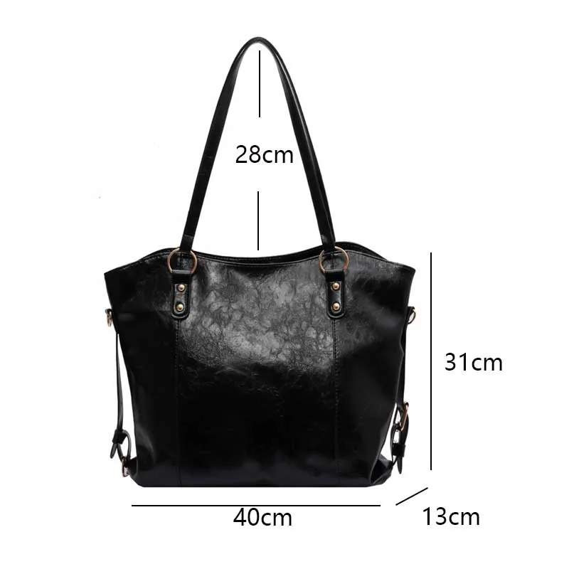 Pu Leather Vintage Women's Tote Handbags Solid Color Simple Ladies Shoulder Bags Large Capacity College Female Crossbody Bag