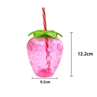 500ml PET Strawberry Shaped Children's Straw Mug Clear Strawberry Juice Mug Cold Water Mug Photography Accessories 6
