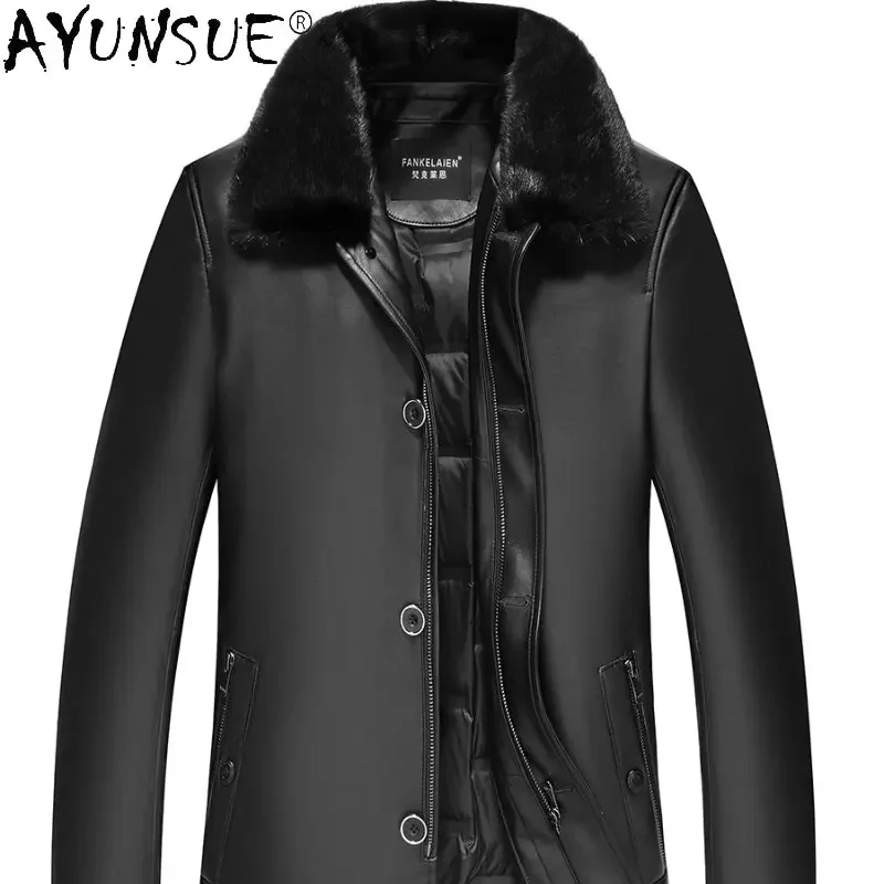 

AYUNSUE 2022 Winter Jackets Men Genuine Leather Down Jacket Men's Mink Fur Linner Real Sheepskin Coats Thick Warm Coat Jaqueta