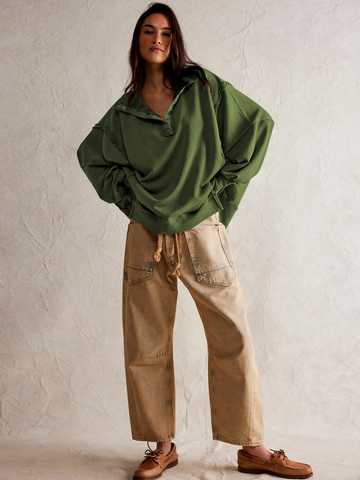 Woman's Autumn Solid Color Sweatshirt Fashion Flip Collar Long Sleeves The Hem Is Irregular Hoodie Ladies Elegant Button Tops