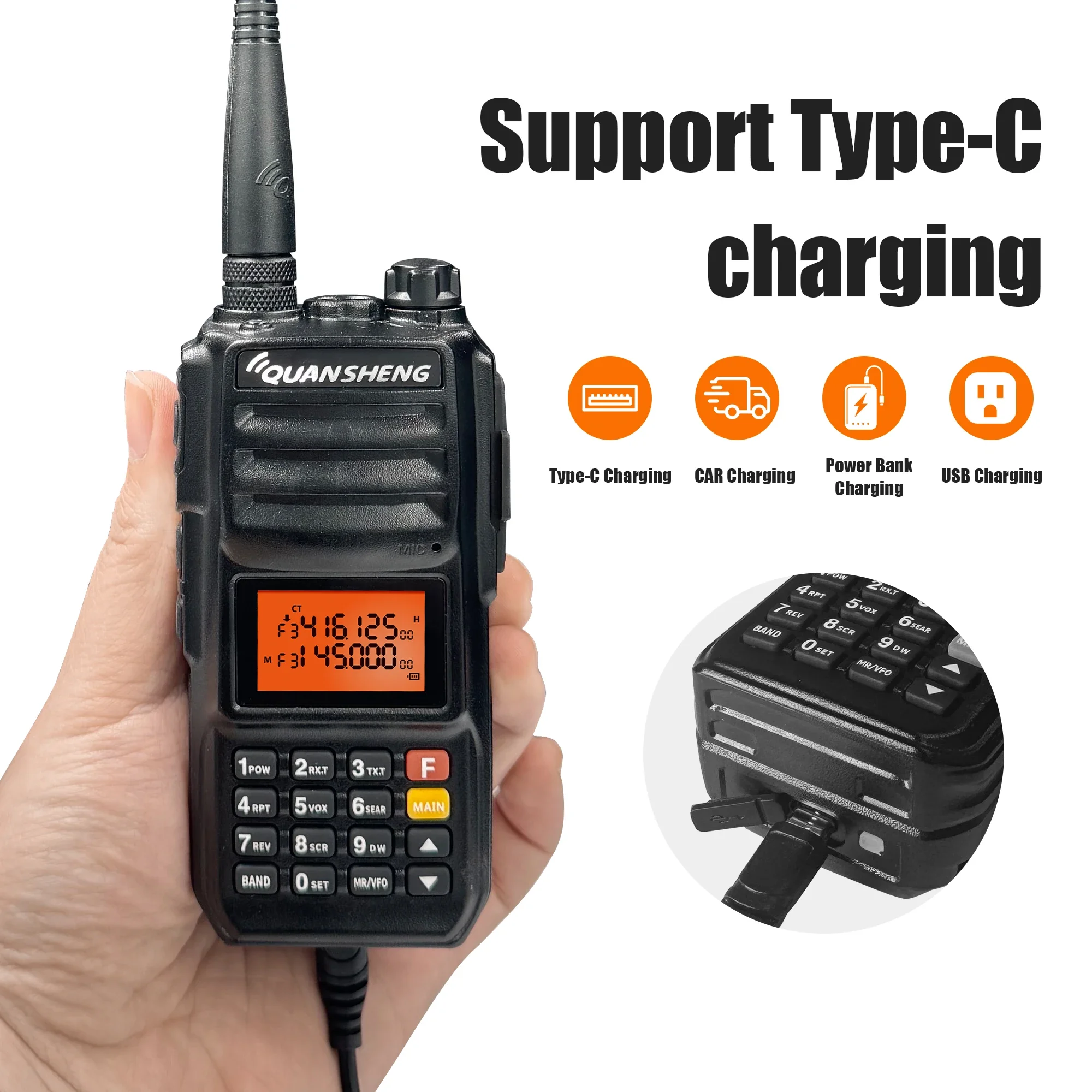 Quansheng TG-UV2 Plus Walkie Talkie Type-C Charging 10W Superheterodyne 4000mAh Battery High Power VHF UHF Long Range FM Radio 3