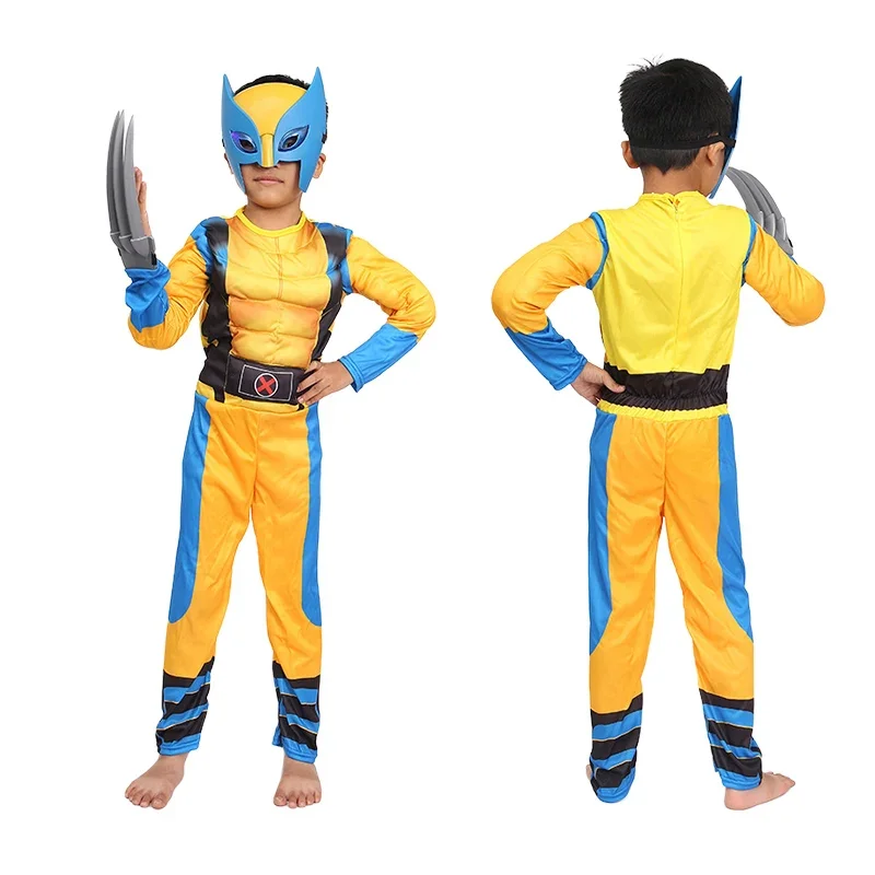 Wolverine Costume Cosplay Bambini Supereroe Wolverine Muscle Cosplay Mask Claws Outfit Costume Di Halloween Regalo Di Compleanno Per Bambini