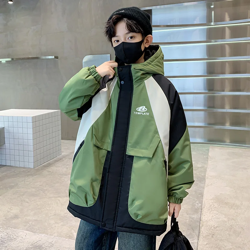 Kids Warm Patchwork Style Padded Parkas Coat For Boys Thermal Winter Jacket with Hood Jacket Zip Up Hoodie Trench Coat Outerwear