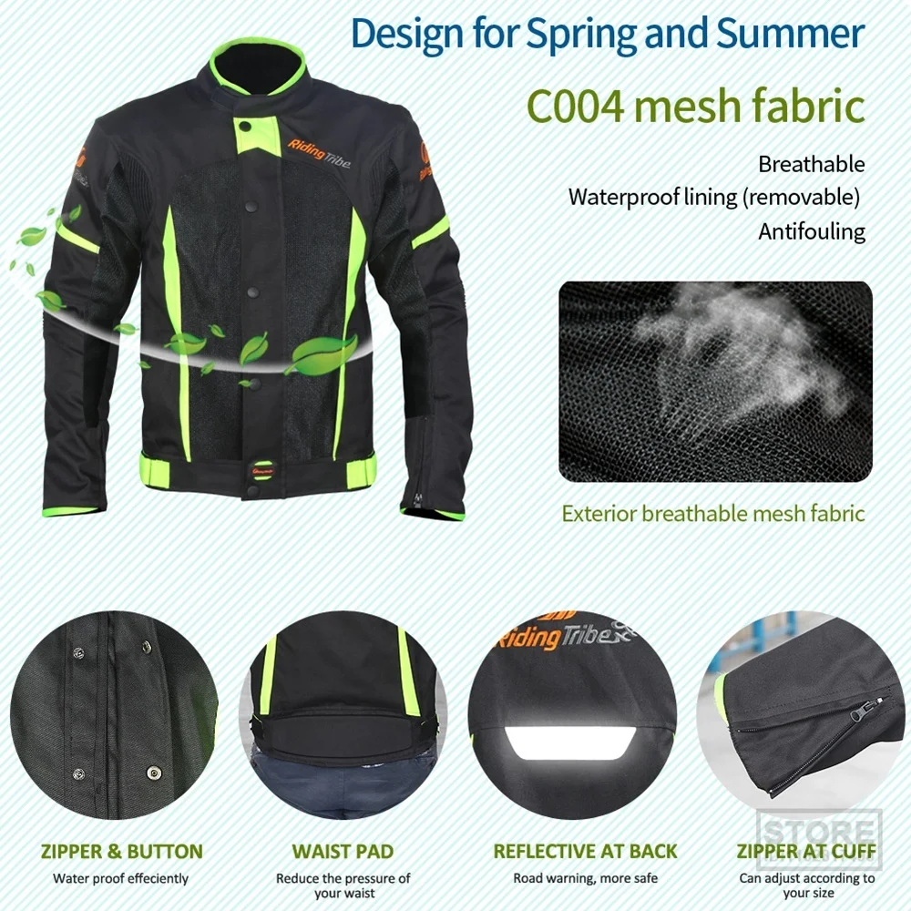 Men Motorcycle Jacket Summer Winter Waterproof Warm Riding Reflective Coat with Removable Protective Gear and Lining 5XL JK-37