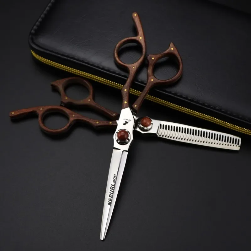 

Professional VG10 Steel 6 '' Upscale Sandalwood Hair Scissors Haircut Thinning Barber Hair Cutting Shears Hairdresser Scissors