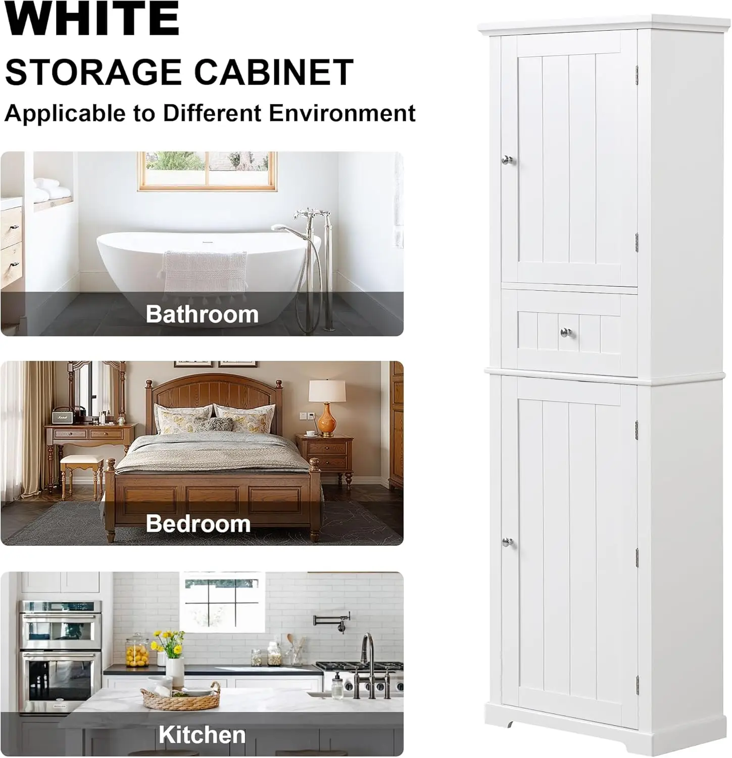 67.3" Tall Linen Cabinet, Modern Freestanding with 2 Doors and 1 Drawer, Organizers Storage, Shelves