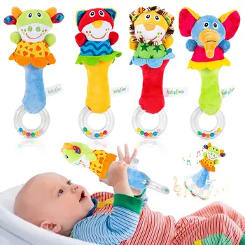 Plush Baby Soft Rattle Toys,Fabric Ring Rattles Shaker,Infant Handbells Early Development Hand Grab Sensory Toys,6 9 12 Months 1