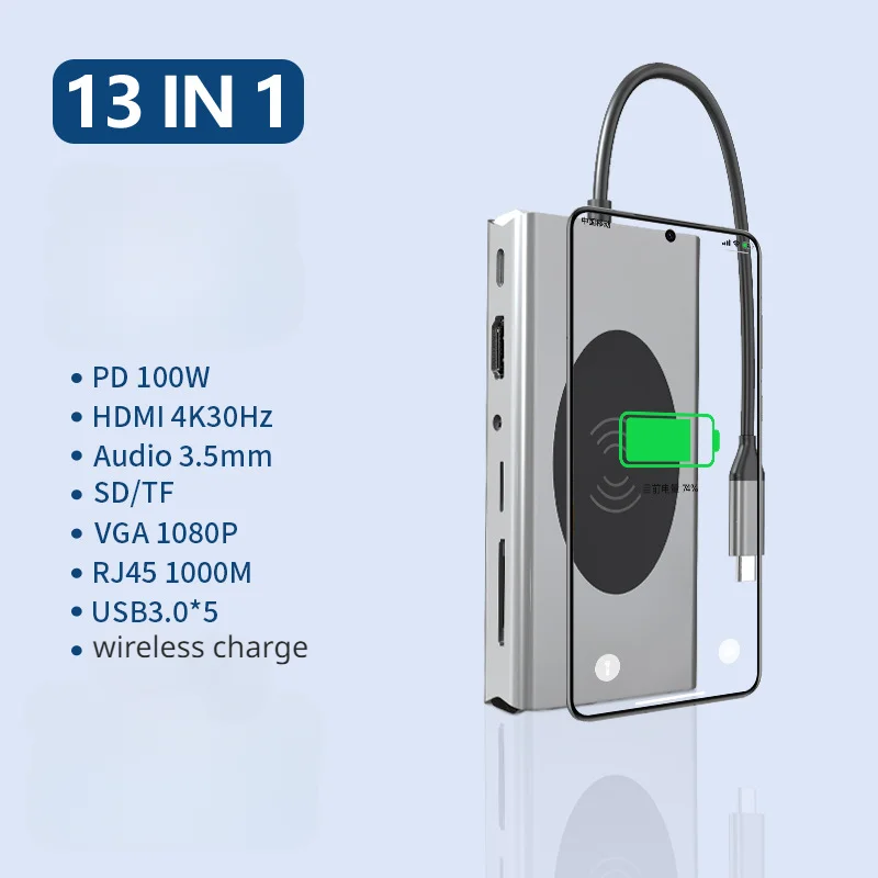 

Док-станция USB Type-C 13 в 1, USB 3,0, для Xiaomi, Lenovo, Macbook