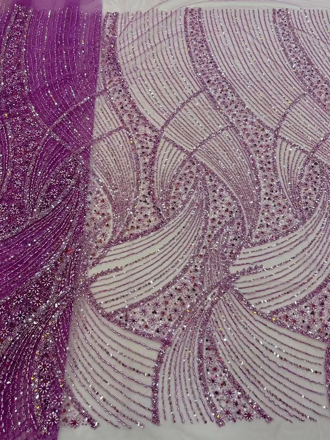 

High Quality African Nigerian Tulle Lace Fabric With Sequins beads Embroidery Sewing L-1308439 Dresses Beads