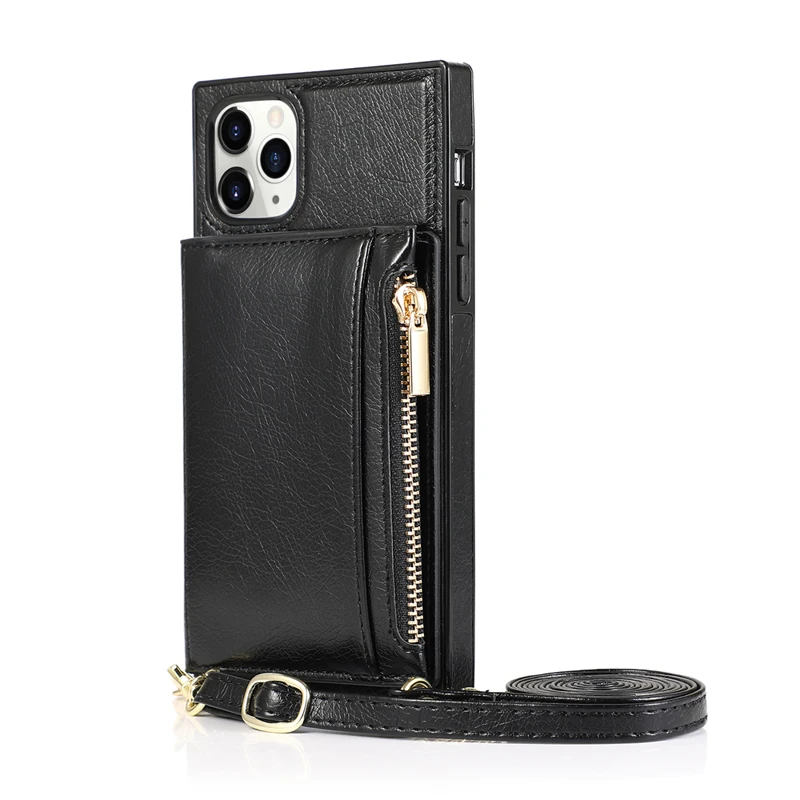 For IPhone 14 13 11 Pro Max Case Square Zipper Leather Crossbody For IPhoneXS XR X 8 7 Plus 12 Cover With Long Strap Card Holder