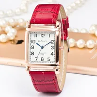 Fashion Women Watches Luxury Metal Rose Gold Square Ladies Quartz Wristwatch Rectangle Red Leather Female Clock - Image 2