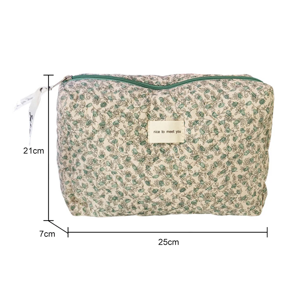 Korean Washing Bag Flower Prints Soft Cotton Travel Organizer Travel Portable Large Capacity Zipper for Women Girls Wallet Purse
