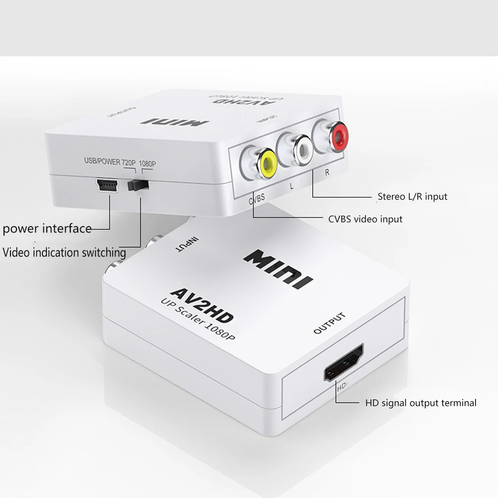 RCA TO HDMI-Compatible 1080P Video Converter MINI AV2HD Adapter Converter Box For HDTV Projector Set Top Box DVD