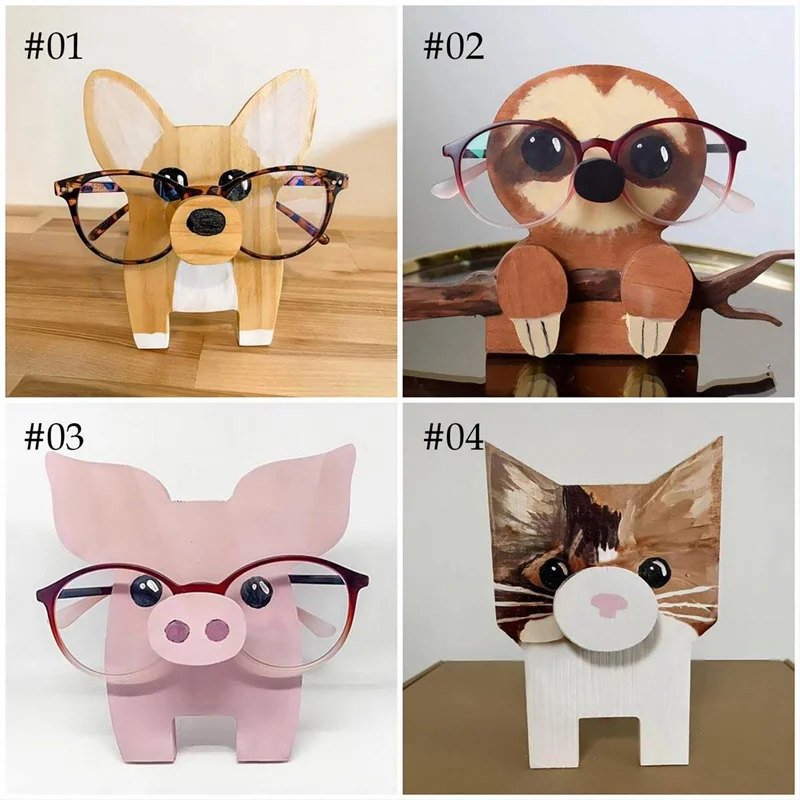 Pet Glasses Stand Owls Glasses Frame Christmas Gift Cat Cute Pet Panda Wooden Ornaments For Desktop Decoration Accessory