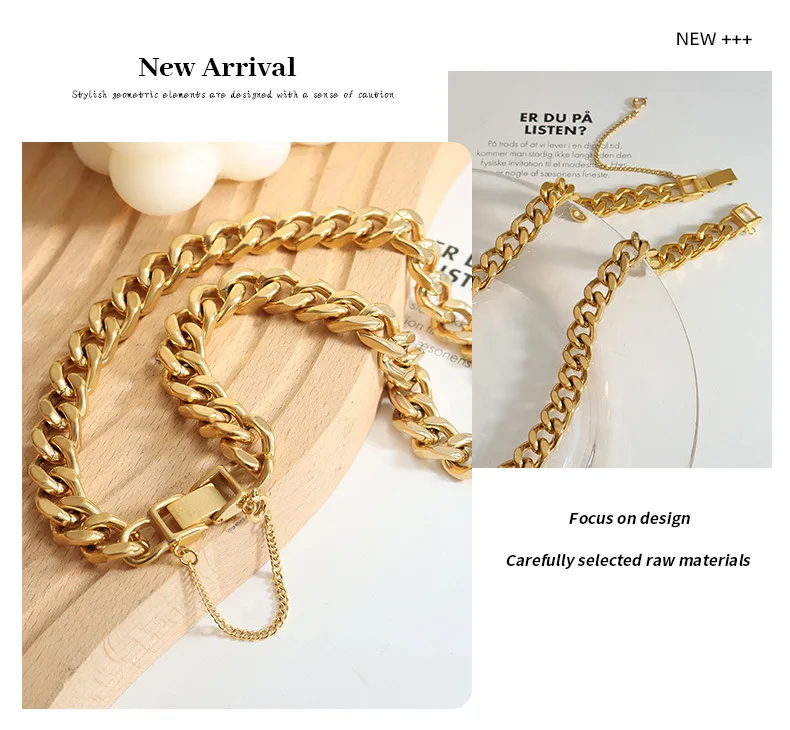 2023 neue kubanische Glieder kette Frauen Halskette Armband Set Mode Hip Hop Edelstahl Schmuck Sets für Frauen vergoldet – Detail 18