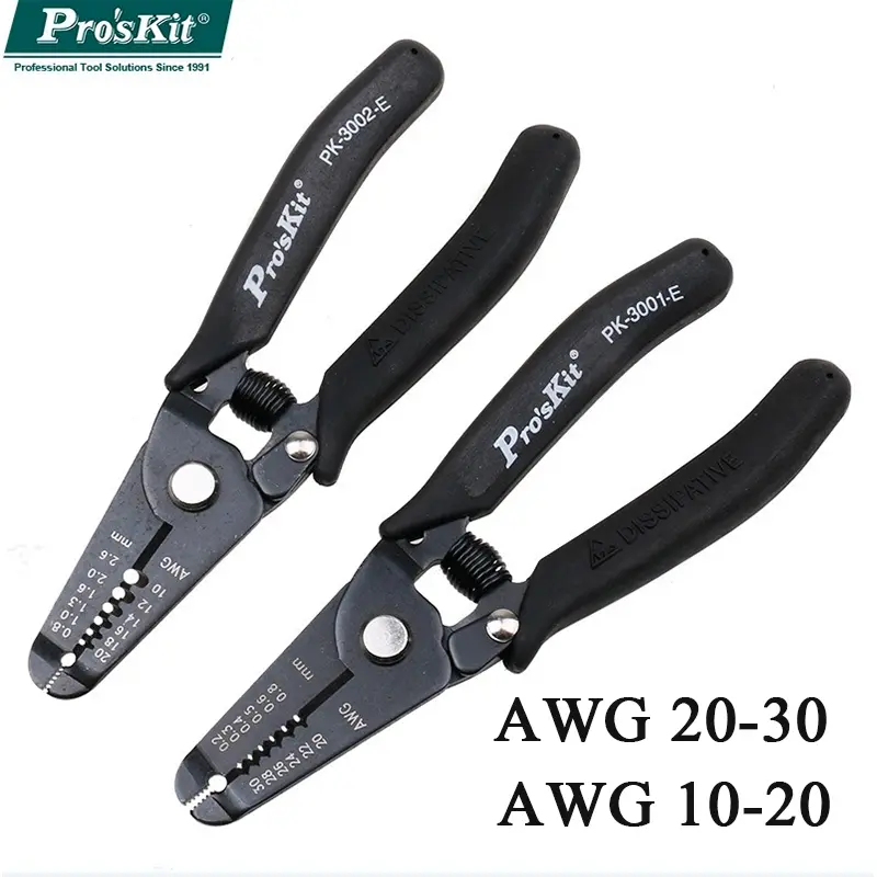 Pro'sKit Precision Wire Strippers AWG 30-20 1PK-3001E Anti-Static Black Insulated Handle Cutting Pliers Electrician Tools image 1