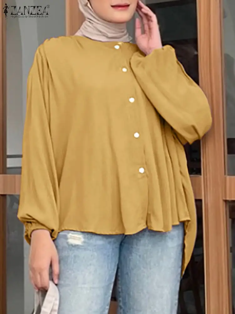 

ZANZEA Fashion Women Muslim Abaya Blouse Autumn Long Sleeve Solid Shirt Casual Buttons Down Tops Female Ramadan Blusas Chemise