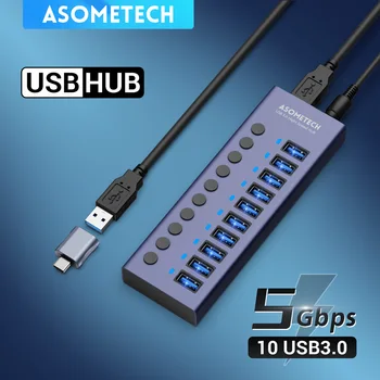 4/7/10 Ports Hub Usb 3 0 Multi USB Splitter with Switch Power Adapter Multi usb Extender for Laptop Accessories MacBook Splitter 1