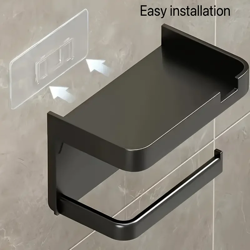 Easy-Install Toilet Paper Holder Wall-Mounted No-Punch Roll Organizer For Bathroom Storage