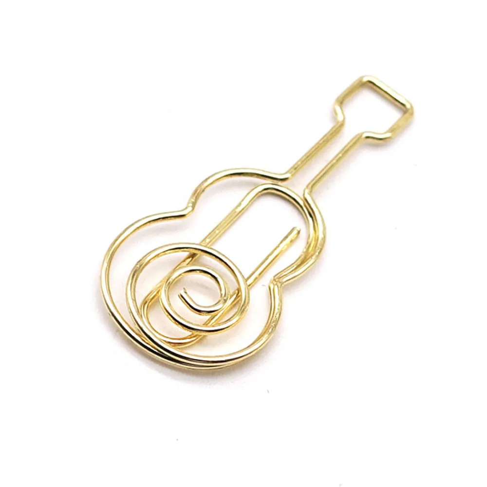 10pcs gold Metal music guitar Shape Paper Clips Golden Color Kawaii Cute Bookmark Clip Stationery Office School Supplies