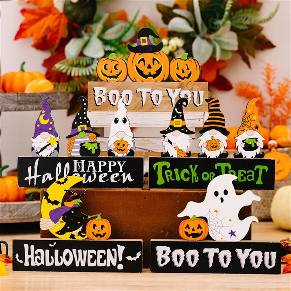 

Halloween Ornaments Wooden Pumpkin Gnome Horror Letter Ghost Dining Table Decor Haunted House Halloween Festival Party Decor