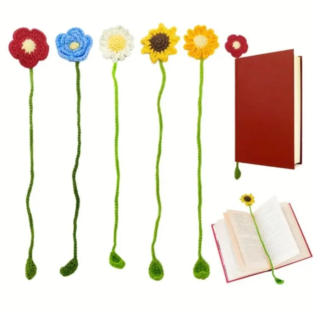 Knitted Sunflower Bookmark Handmade Daisy Flower Unique Floral Pendants Belt Page Marker Ideal Gift For Book Lovers,floral painting bookmark,bookmarks stationery supplies