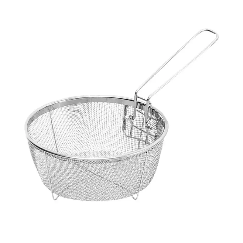 

Round Deep Fryer Basket Foldable Drain Chip Filter Basket Cooking Accessory With Smooth Corners For French Fries Fried Fish