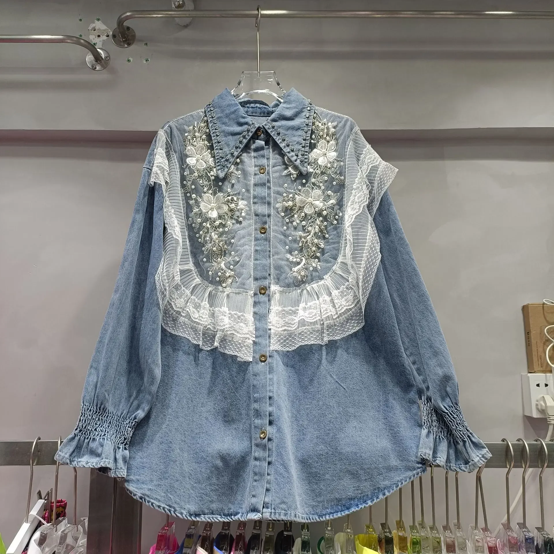 GETADME Four-Color Show Booth High-Def Dress Design Sensibility Heavy-Duty Studs Long Sleeves Buttoned Long Dress Plus Tank