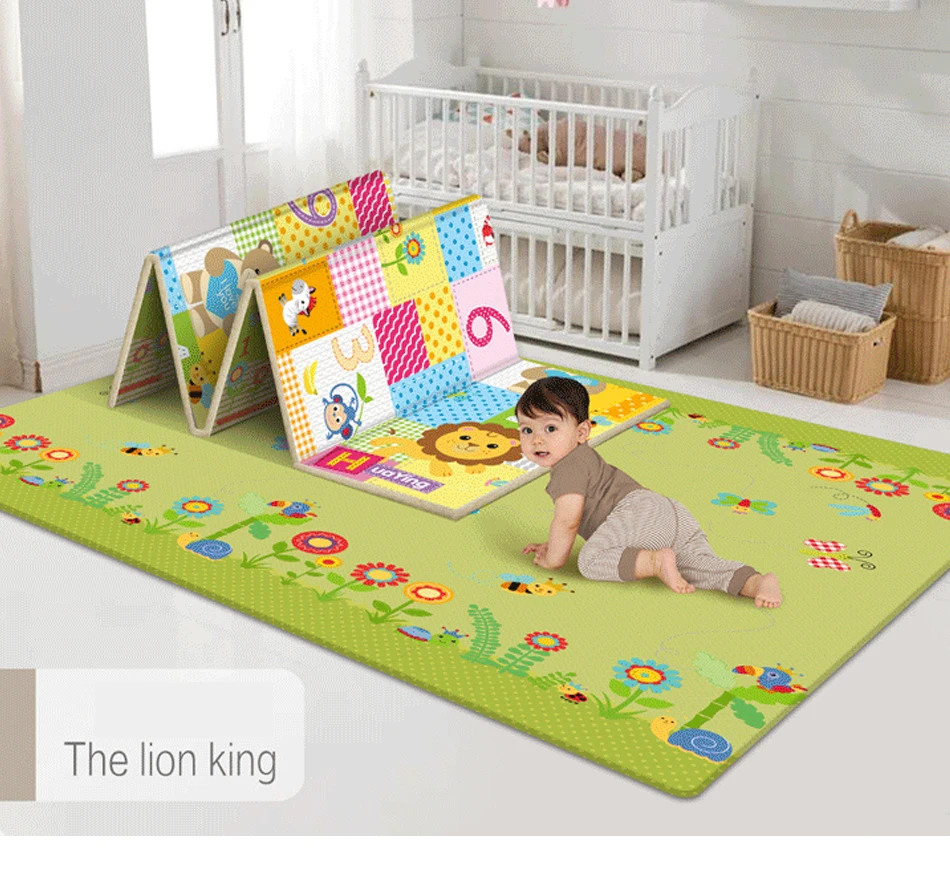 Baby Play Mat Foldable Children Carpet Double-Sided Cartoon Pattern Kids Room Carpet Educational Activity Surface Easy to Carry 4