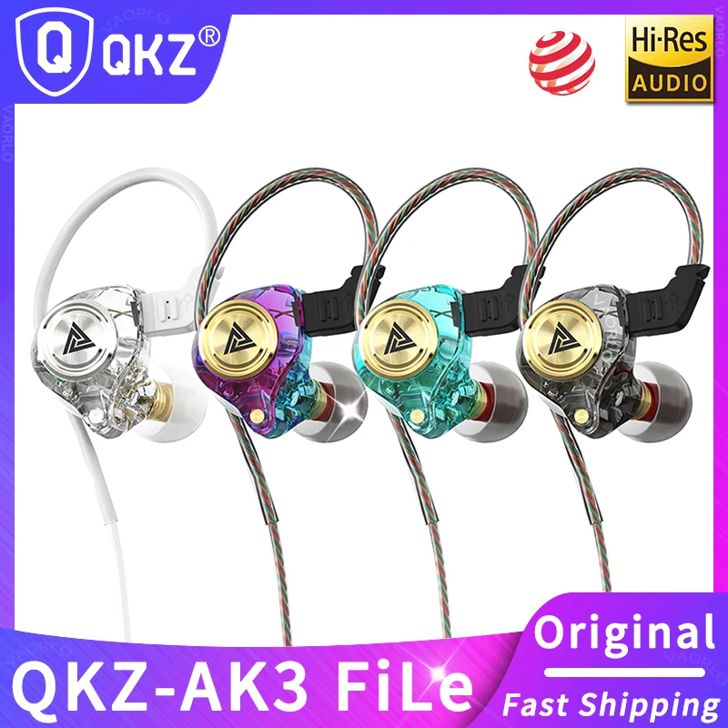 QKZ AK3 FiLe Wired Earphone with Microphone HiFi Music Monitor Bass Headphones Noise Cancelling Headset For Sport Gaming Earbuds 1