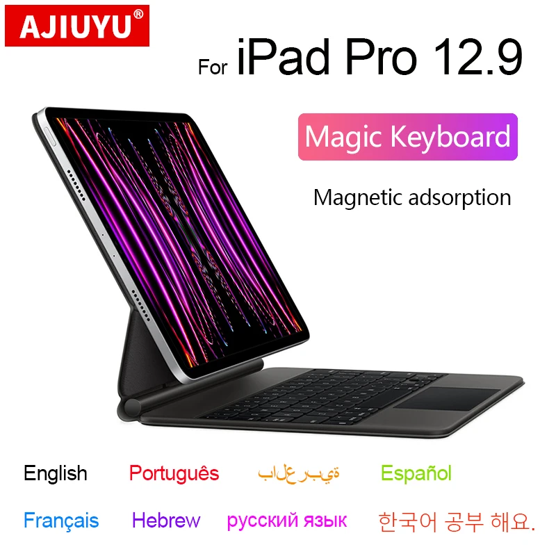 Magic Keyboard Folio Cover para Ipad Pro 12.9 m2 6th 5th 4th 3rd Gen Air 10.9 Pro 11 2023 2023 2023 Árabe Espanhol
