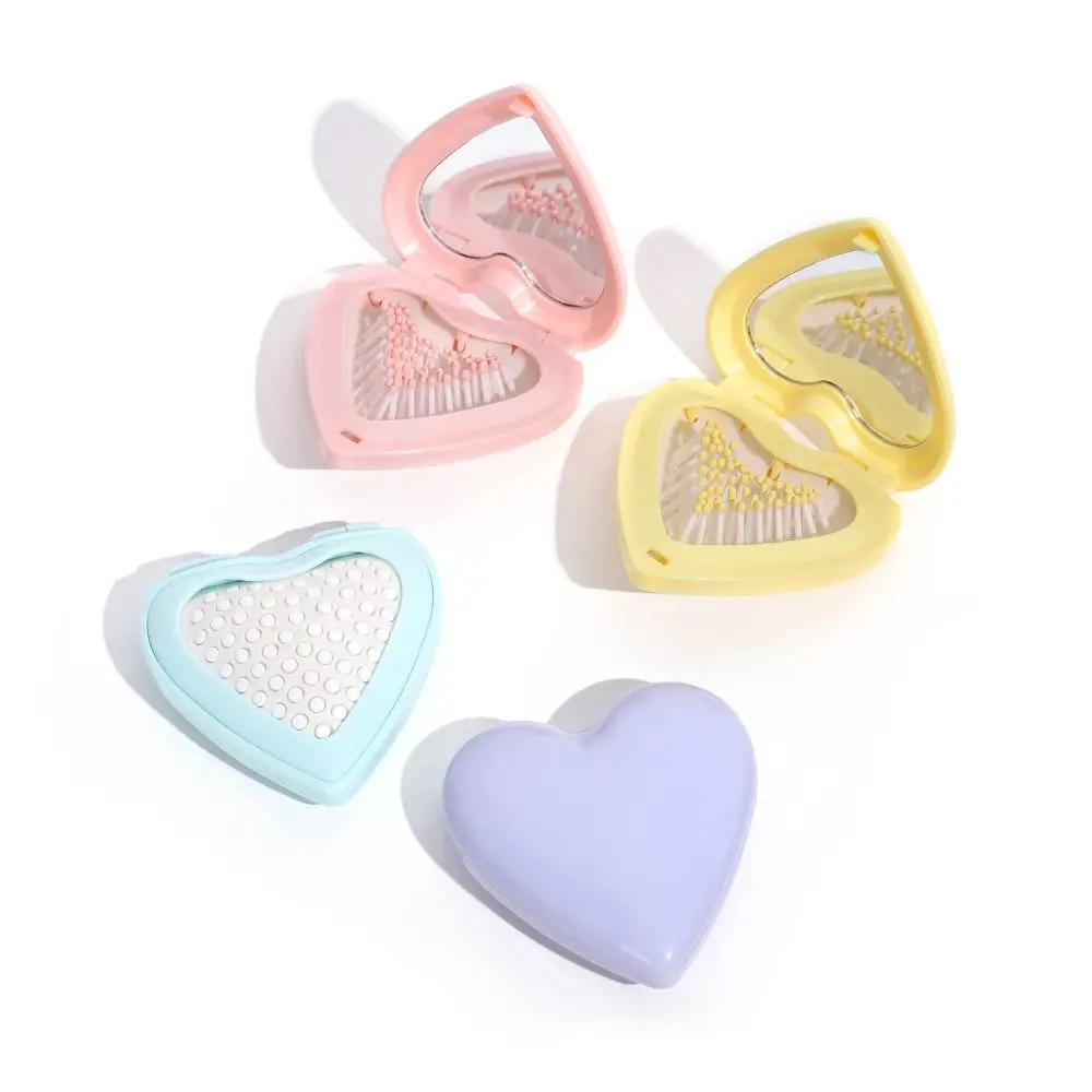 Description Picture 2 of itemMini Heart Hair Comb with Mirror Anti-static Air Cushion Comb Candy Color Compact Makeup Mirror Folding Airbag Comb Beauty Tool