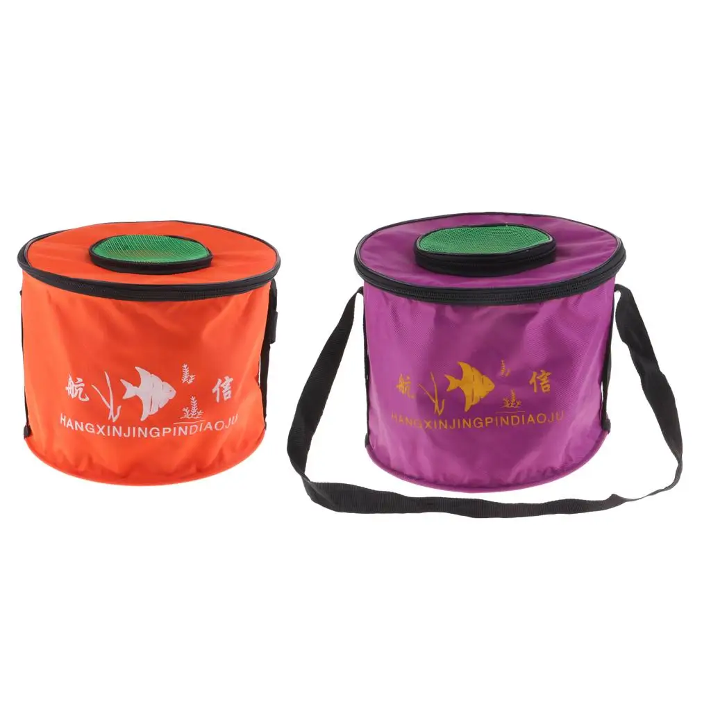 Durable Collapsible Water Pail Foldable Fishing Bucket W/ Mesh Lid