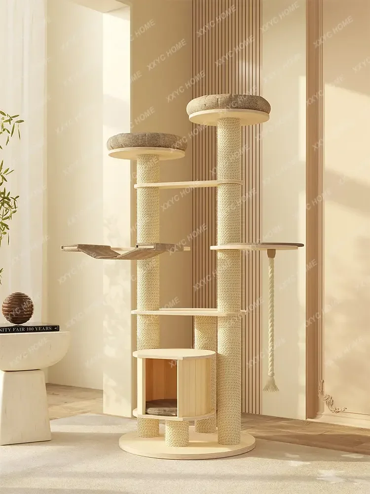 Solid Wood Cat Climbing Frame Tree Nest Integrated Multi-Layer Large Rack Grinding Claw Column with Nest