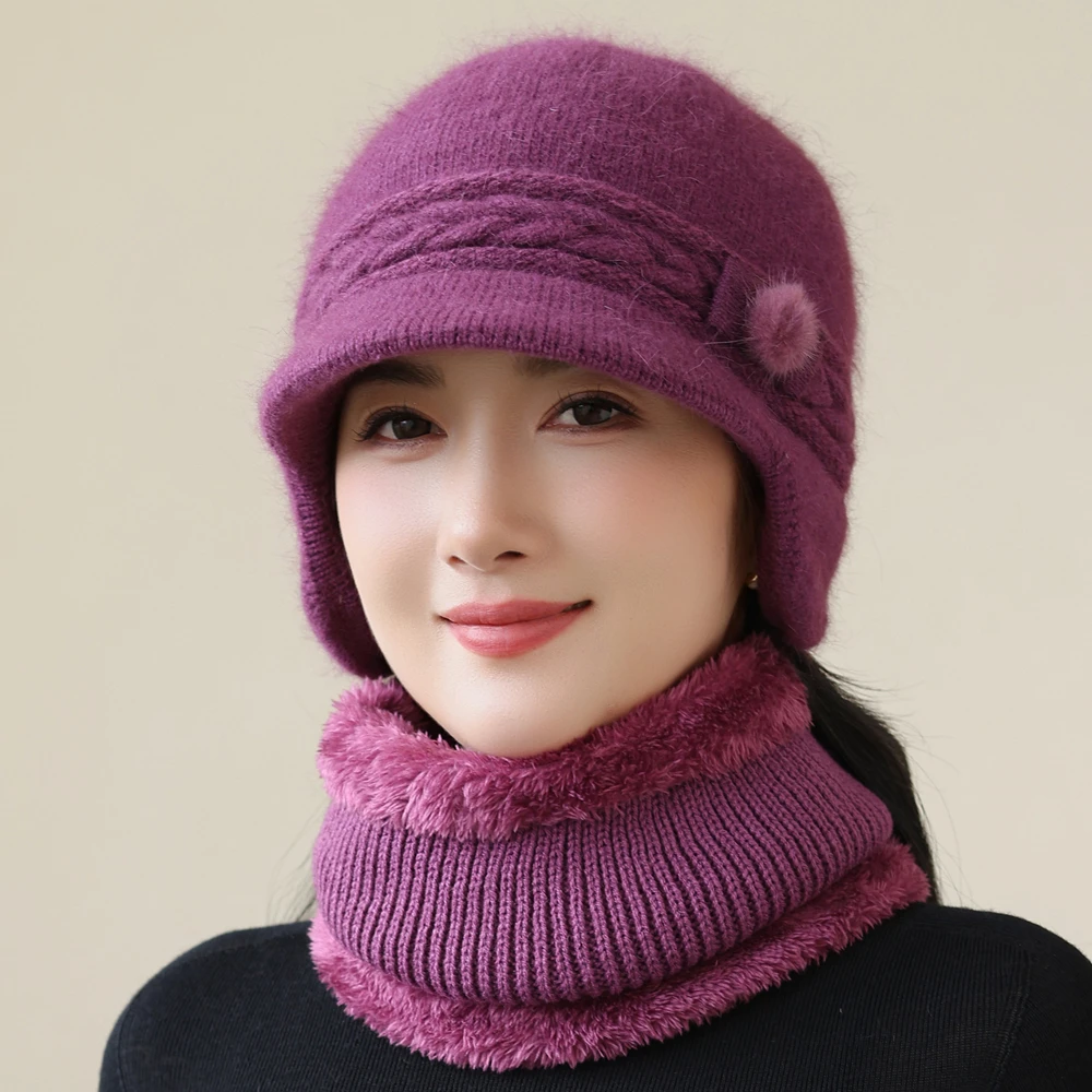 New Style Women Winter Hat Ear Protection Warm Suit Plush Fur Lined Warm Hats For Female Casual Rabbit Fur Winter Knitted Cap
