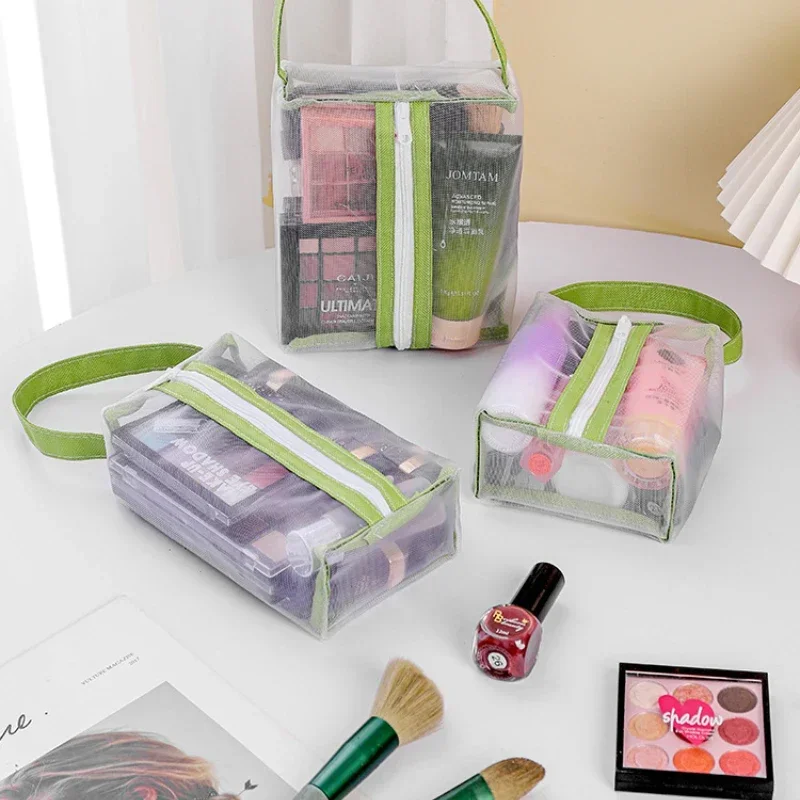 Transparent Nylon Mesh Cosmetic Bag Women Travel Portable Wash Bag Skincare Storage Make Up Pouch Large Capacity Pencil Bag
