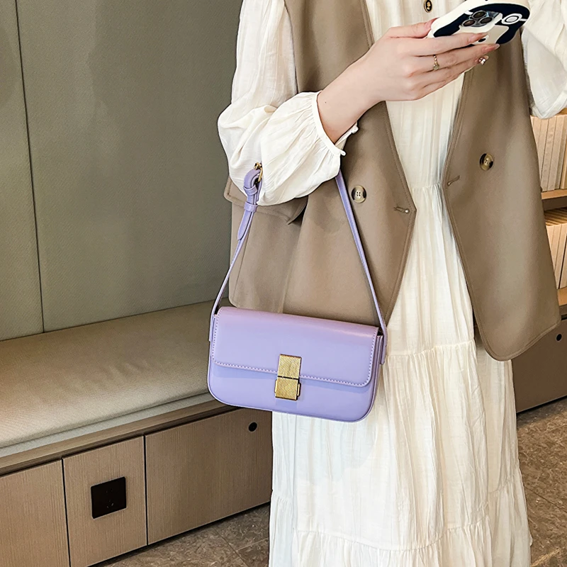 

Women Shoulder Crossbody 2023 Bag Small Square Leather Hand Crossbody Bag Solid Color Flap Pocket Daily Purse for Lady Satchel