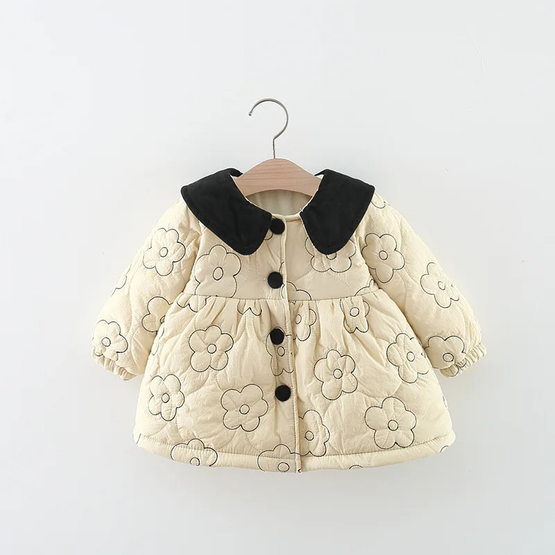 Winter girl flower doll collar cotton jacket Korean version full of flower embroidery single breasted cotton jacket