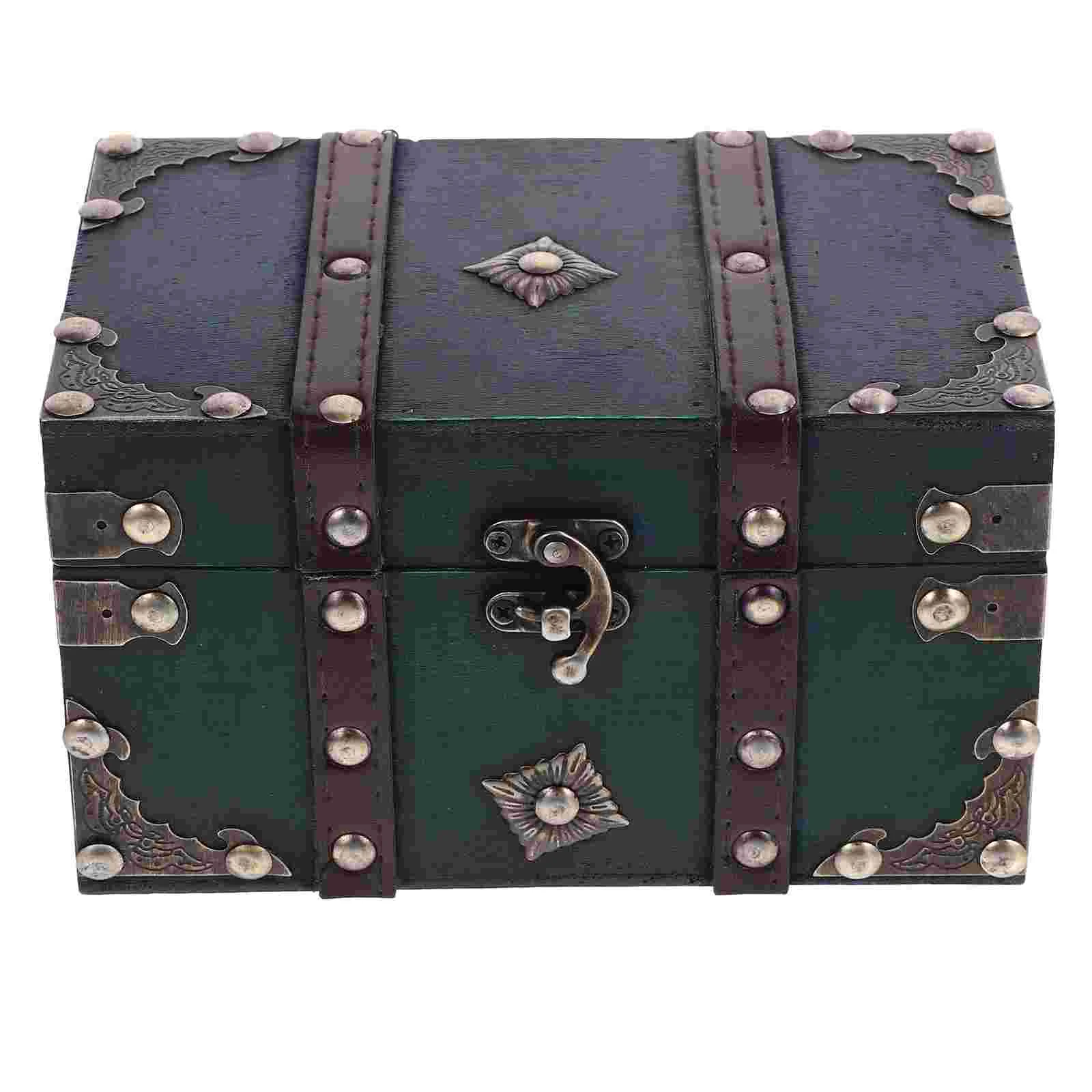 

Emerald Vintage Storage Box Wooden Chest Treasure Pirate Desktop Small Candy Case